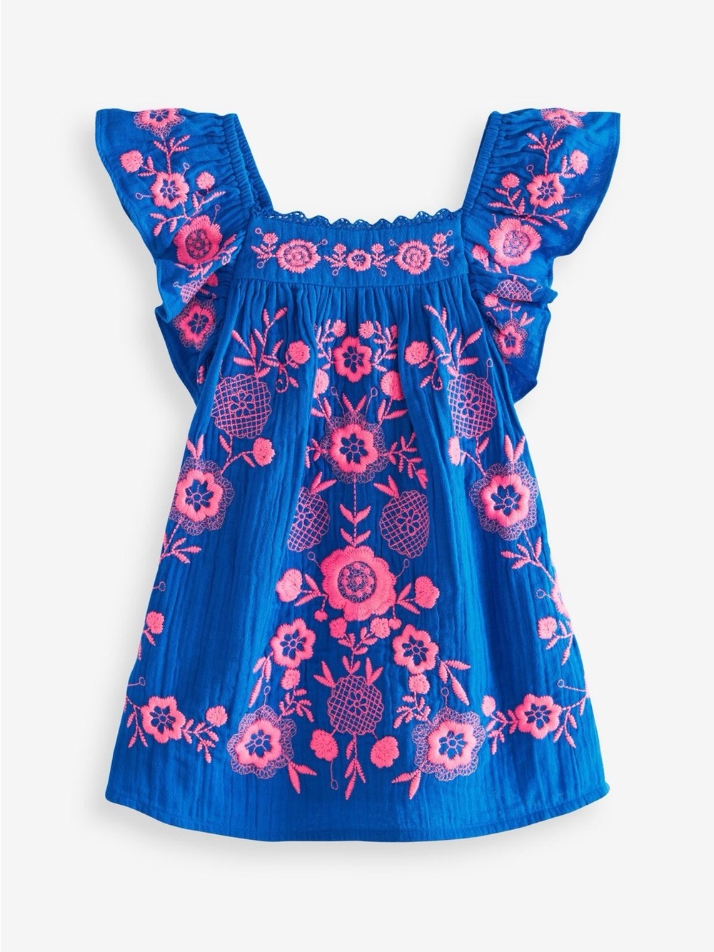 Next Girls Embroidered Flutter Sleeve Kaftan Dress